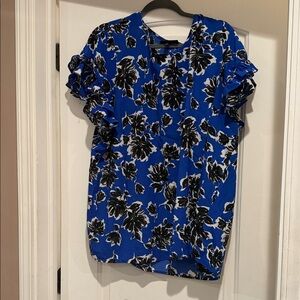 Lane Bryant Blue and Black Floral Blouse